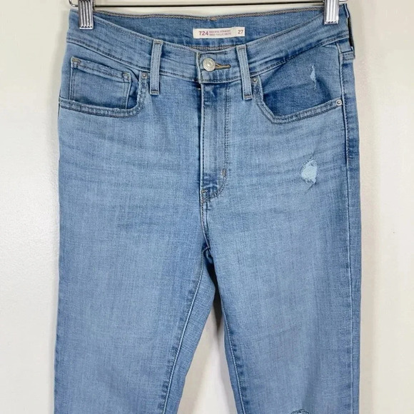 Levi's  Distressed Light Wash 724 High Rise Straight Jeans - Picture 3 of 16